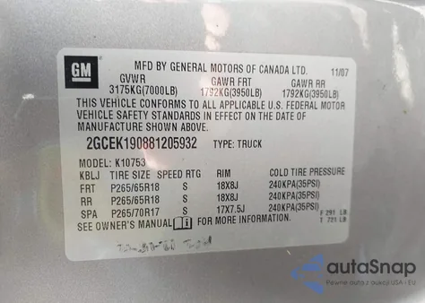 2008 Chevrolet Silverado 1500 Ltz из США, поврежденный, VIN 2GCEK190881205932